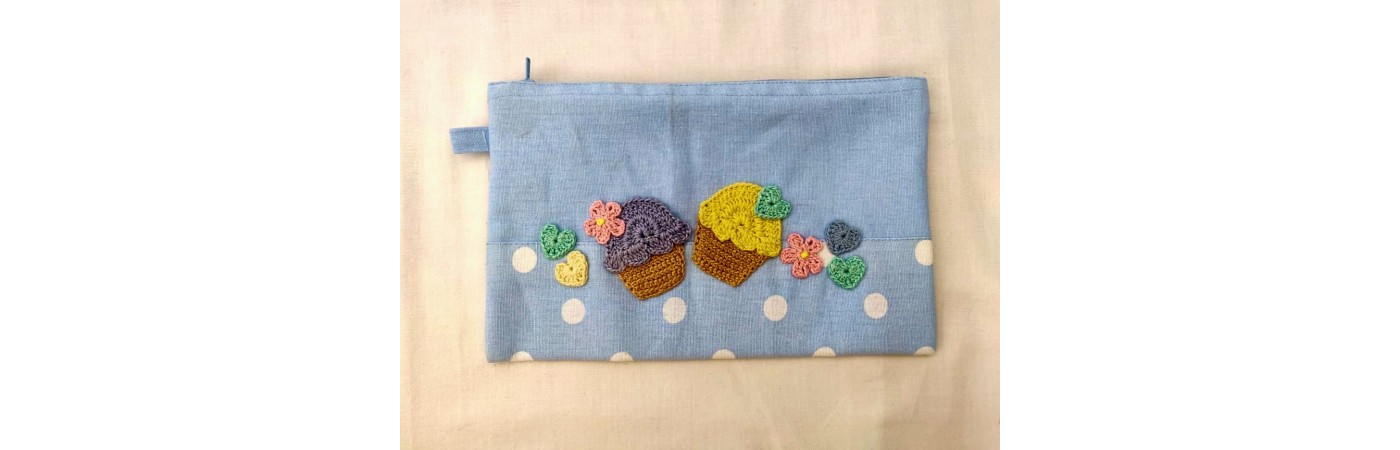 Happy Threads Pretty Cotton Storage Pouch with Cupcake Motifs (Blue)